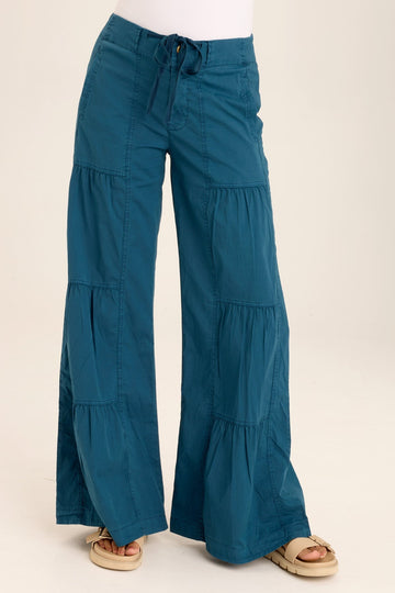 Tiered Wide Leg Drawstring Flare Ruched Pant