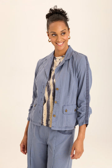 Folksy Linen/Stretch 4-Pocket Shirred Blazer