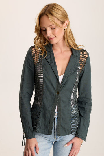 Contessa Linen Blazer with Crochet Insets
