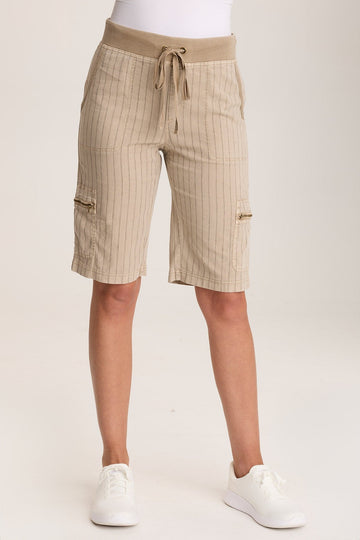 Favian Bermuda Linen Pinstripe Shorts with Cargo Pockets