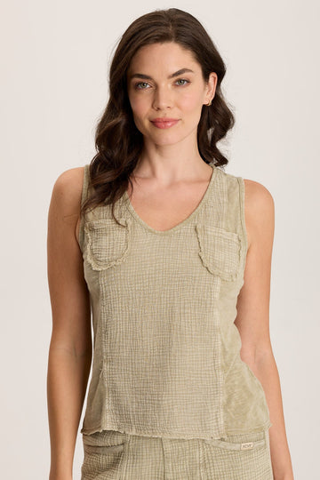 Kirkley Gauze/Jersey V-Neck Tank