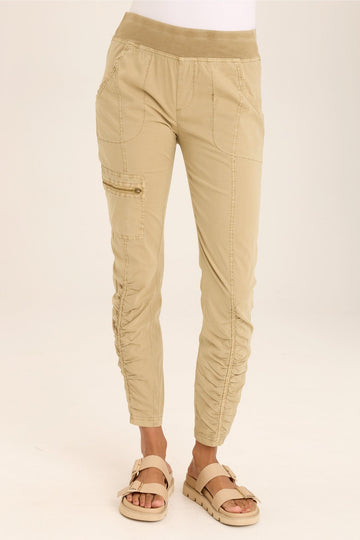 Malanda Zip-Pocket Poplin/Jersey Ruched Legging