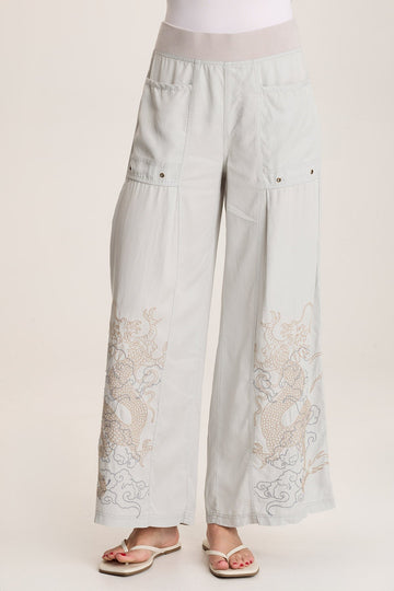 Phedora Twill Embroidered Wide Leg Pant