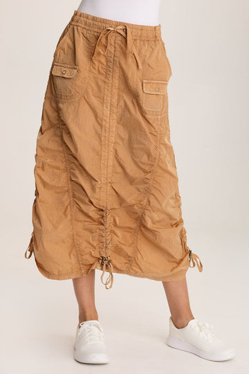 Zeno Ruched Sporty Cargo Midi Skirt
