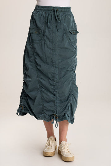 Zeno Ruched Sporty Cargo Midi Skirt