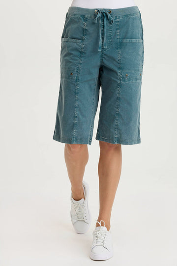Preto Poplin Wide-Leg Bermuda Short