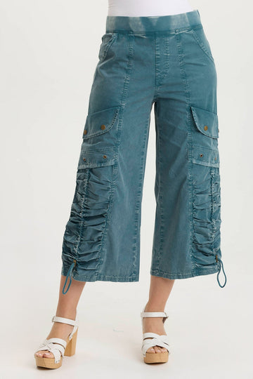 Muldoon Poplin Ruched Wide-Leg Crop Pant