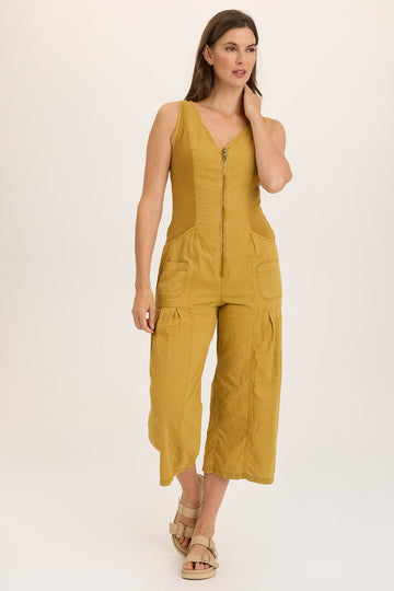 Linen Macgowan Wide Leg Zipper Jumpsuit