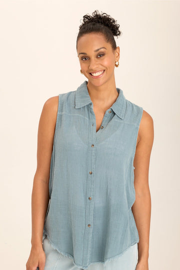 Otto Sleeveless Gauze Button-Up