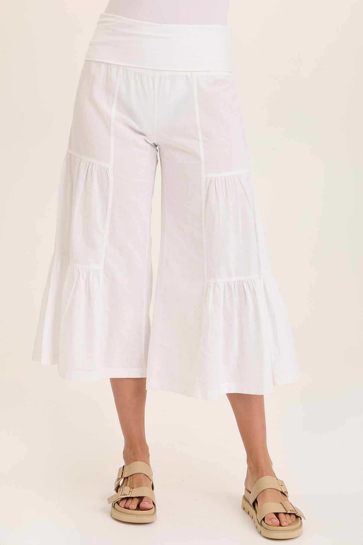Linen Side-Tier Wide Leg Palazzo