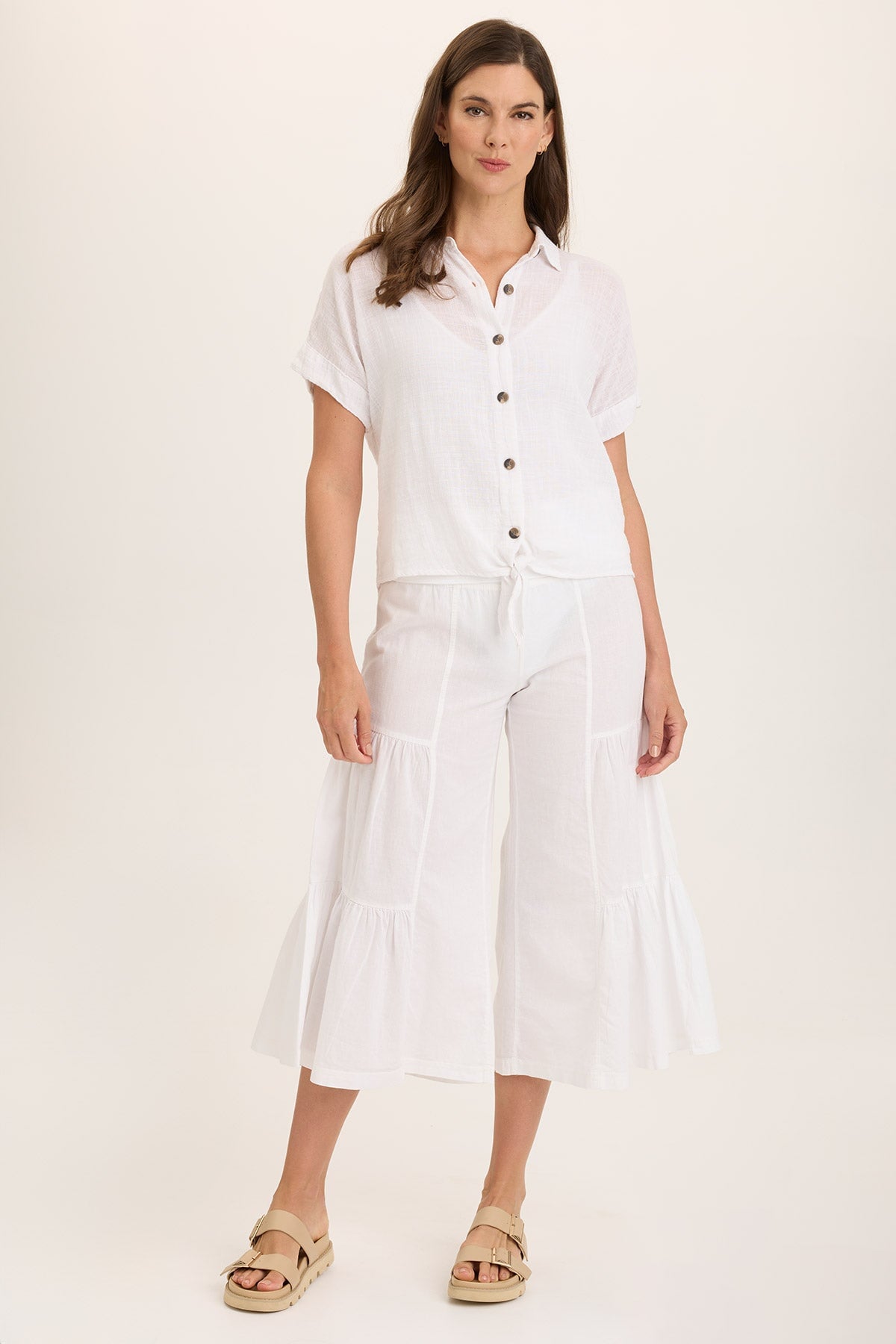 Linen Side-Tier Wide Leg Palazzo