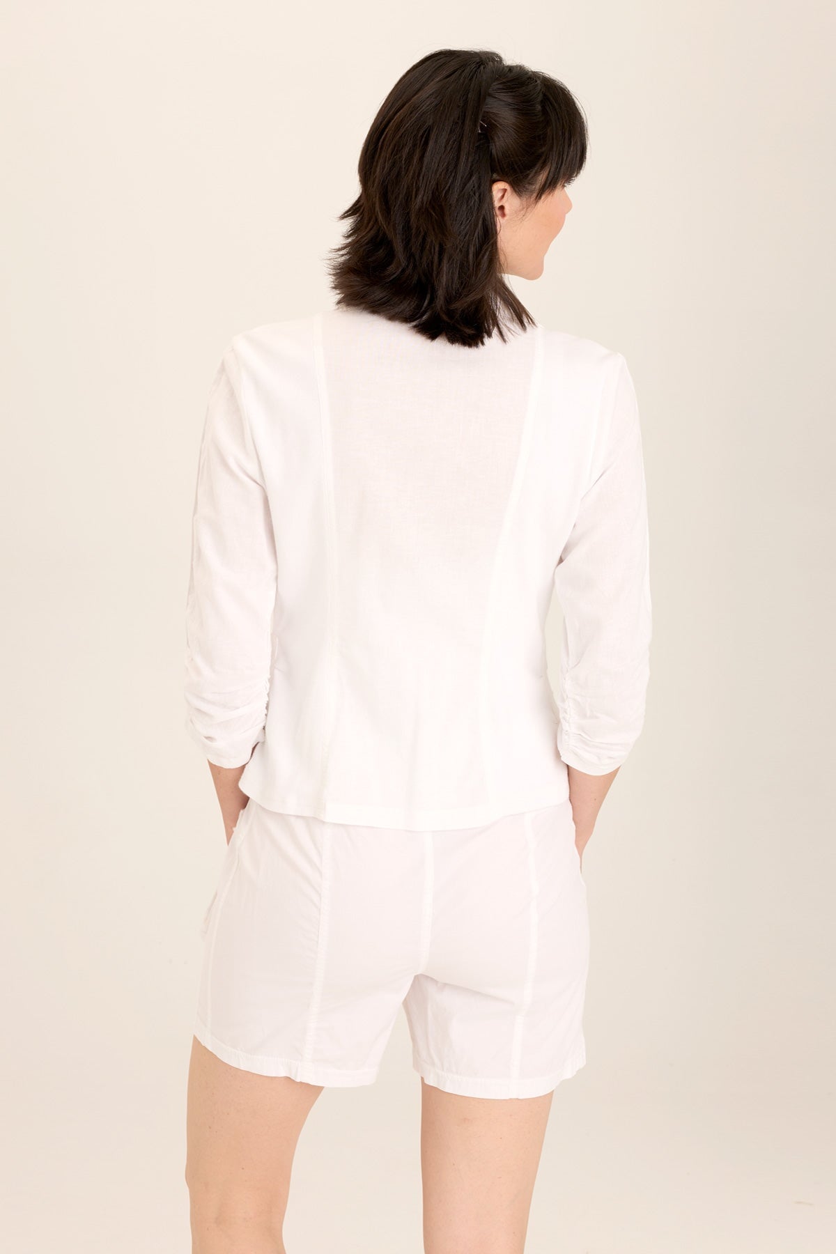 Folksy Linen/Stretch 4-Pocket Shirred Blazer
