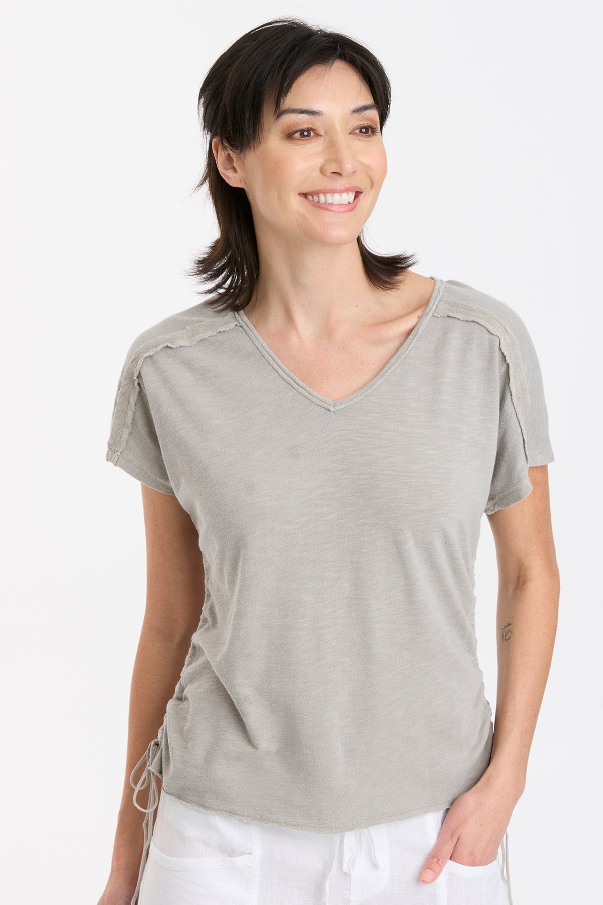 Diggory Cinched Cord V-Neck Jersey Tee