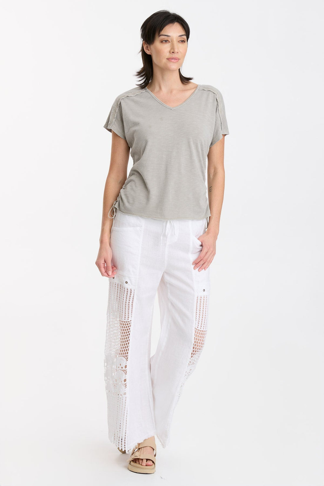 Diggory Cinched Cord V-Neck Jersey Tee