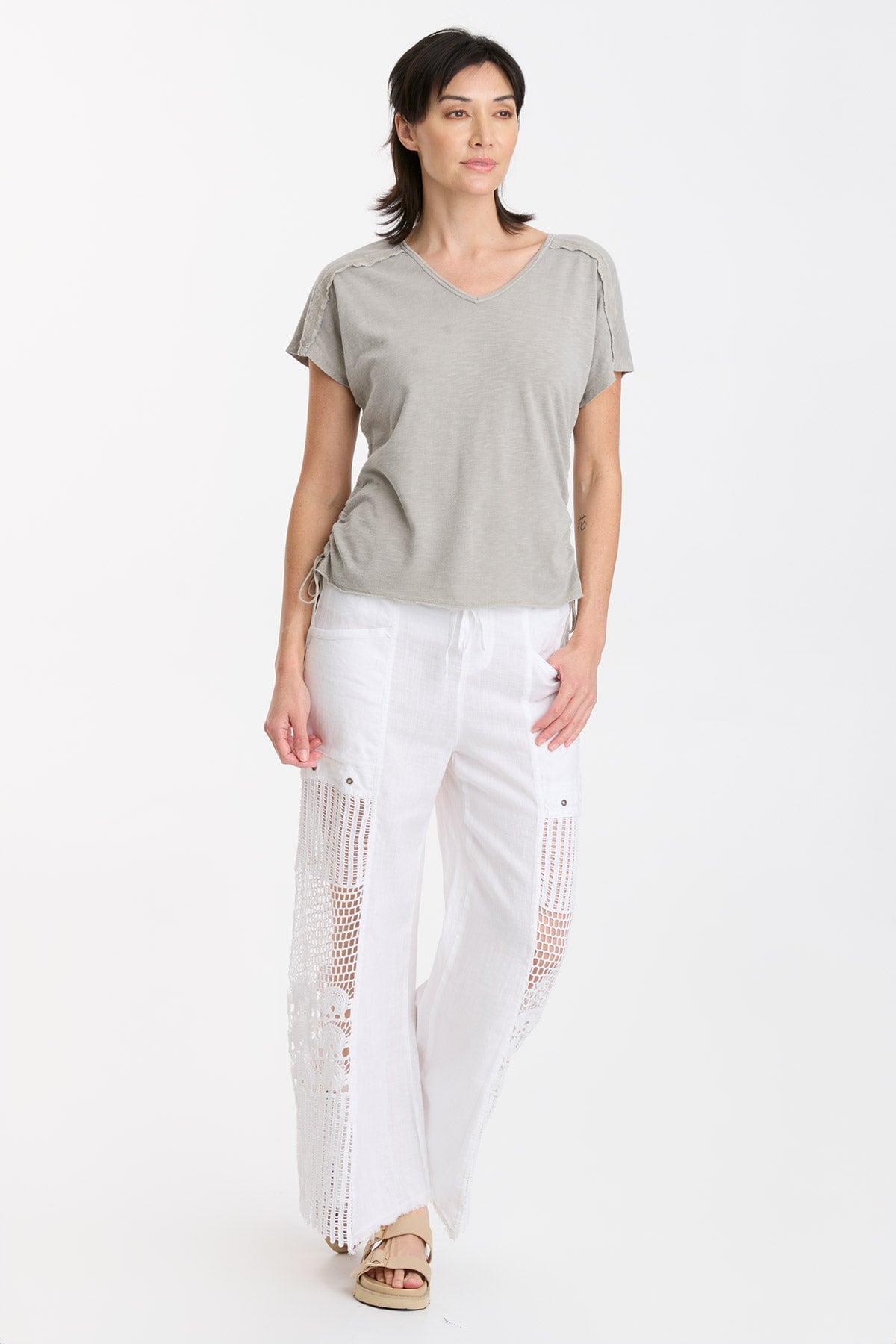 Diggory Cinched Cord V-Neck Jersey Tee