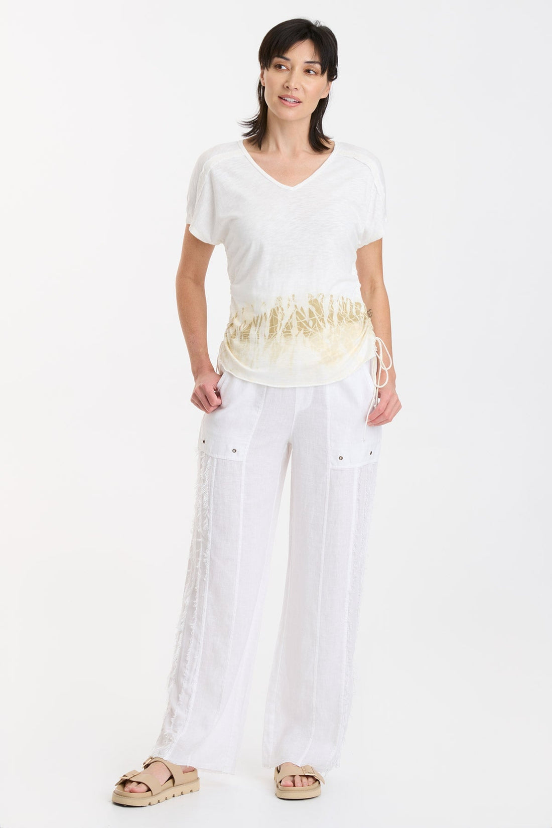 Diggory Cinched Cord V-Neck Jersey Tee
