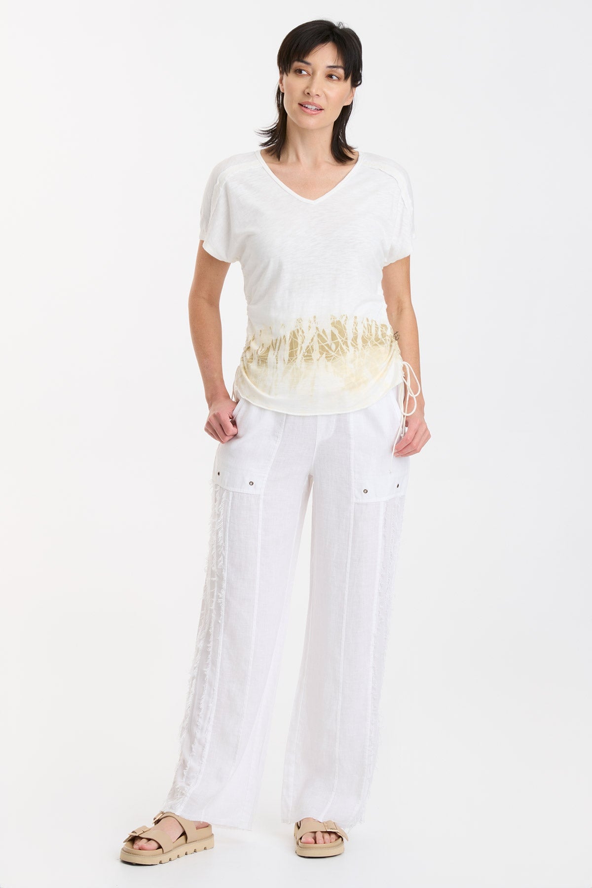 Diggory Cinched Cord V-Neck Jersey Tee