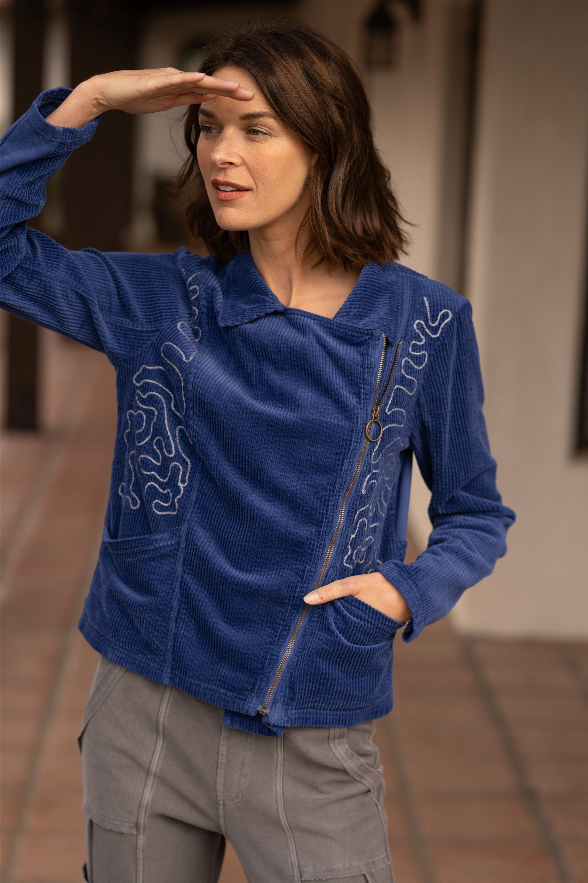 Voni Embroidered Moto Jacket