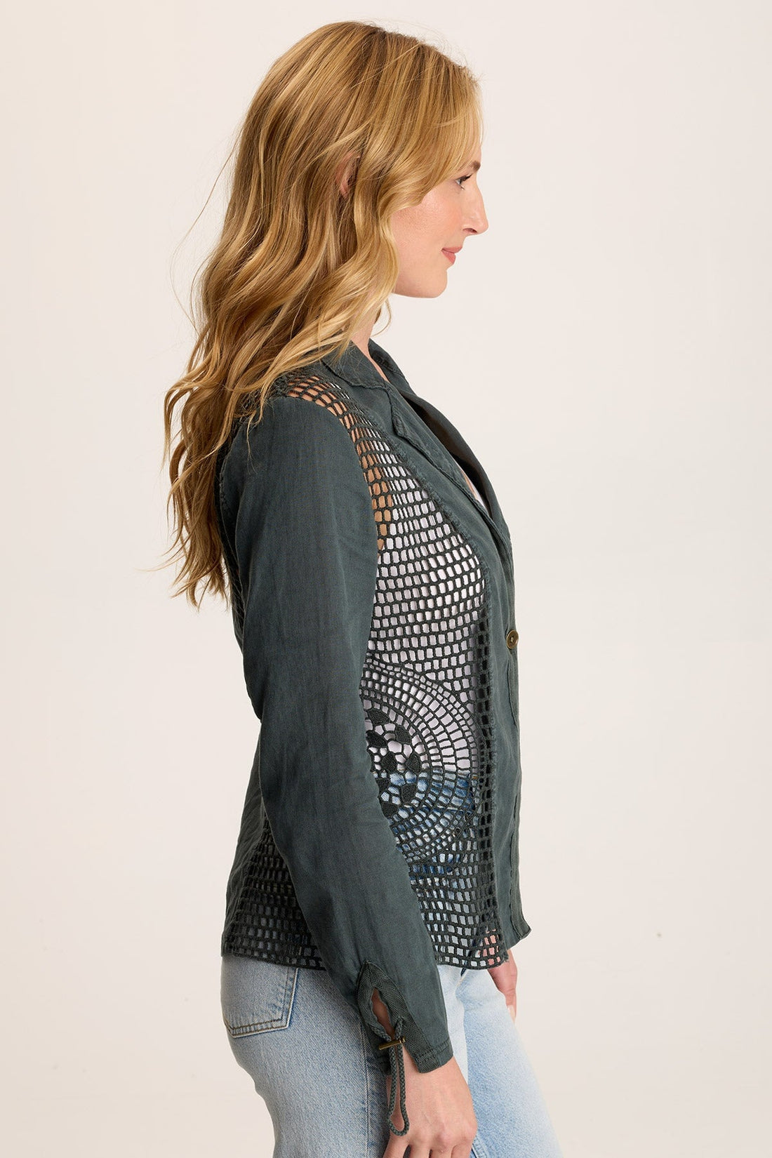 Contessa Linen Blazer with Crochet Insets