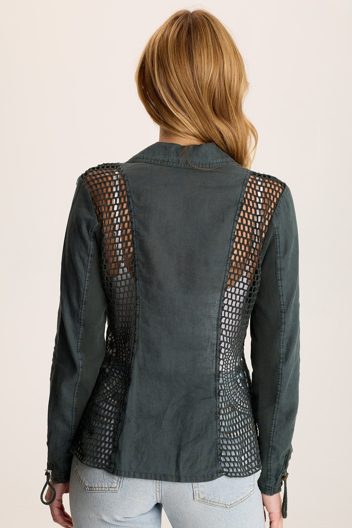 Contessa Linen Blazer with Crochet Insets