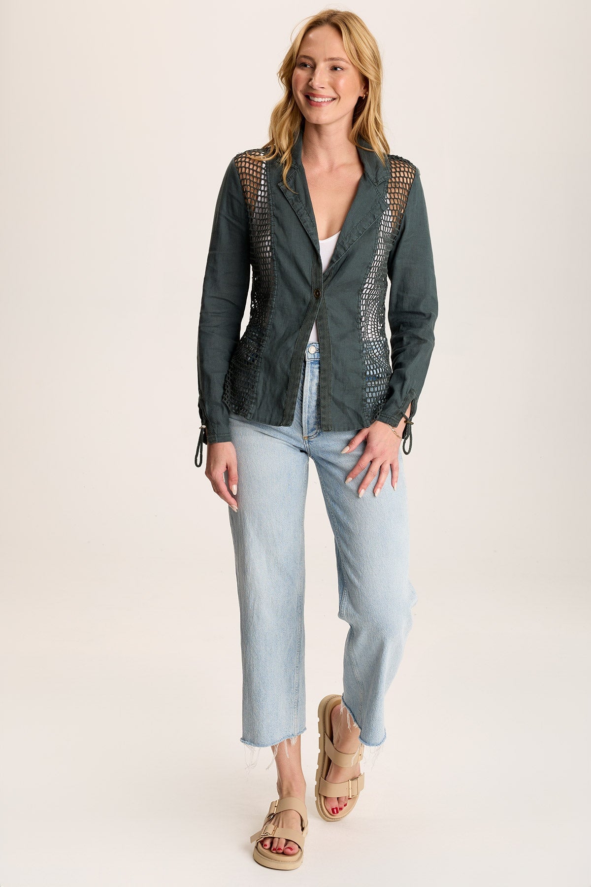 Contessa Linen Blazer with Crochet Insets