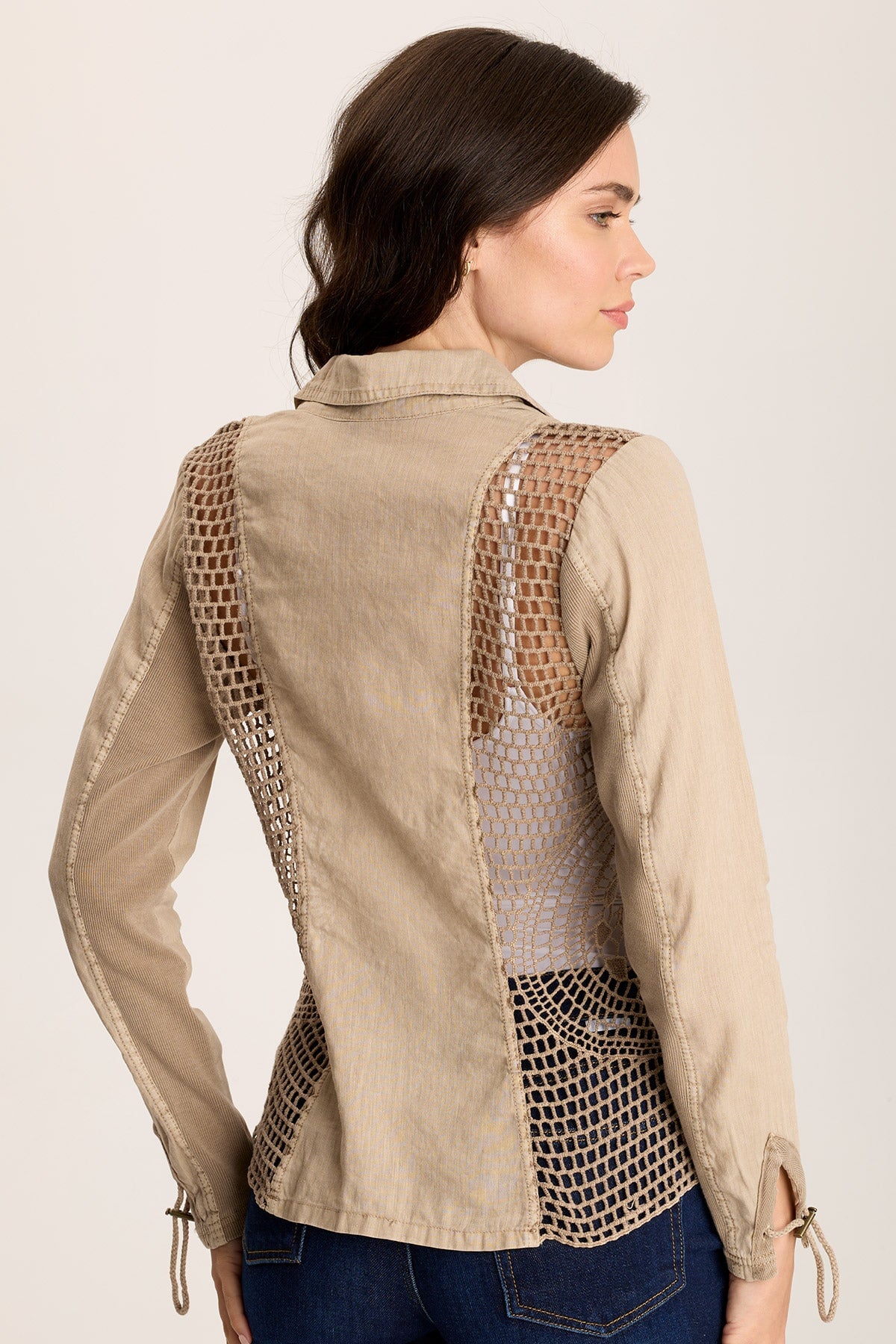 Contessa Linen Blazer with Crochet Insets