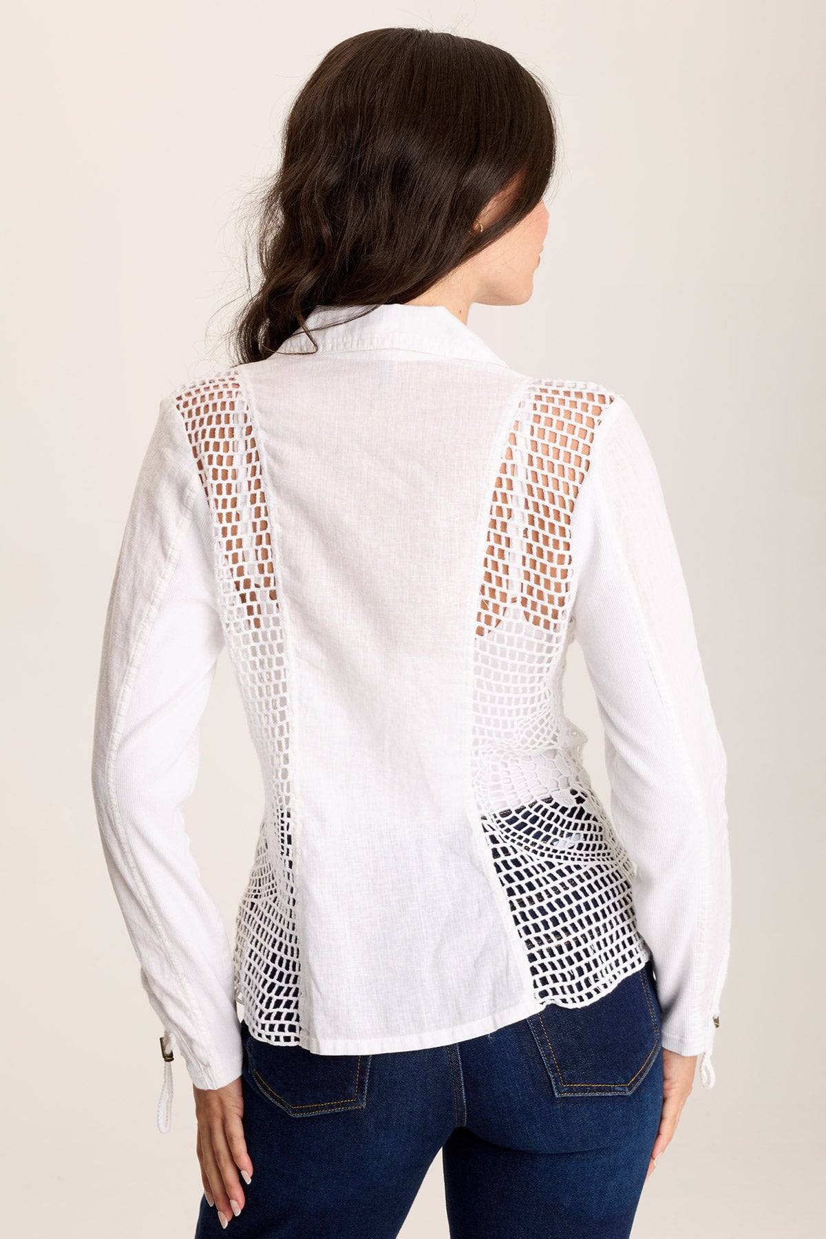 Contessa Linen Blazer with Crochet Insets