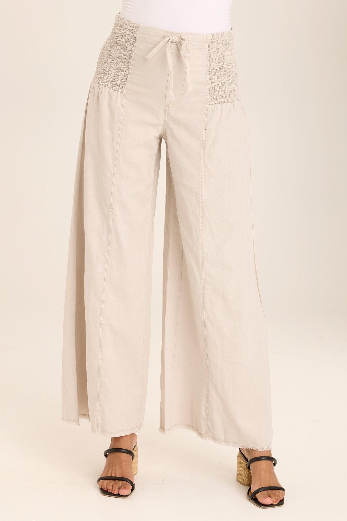 Kaj Wide Leg Cotton Linen Flare Pant