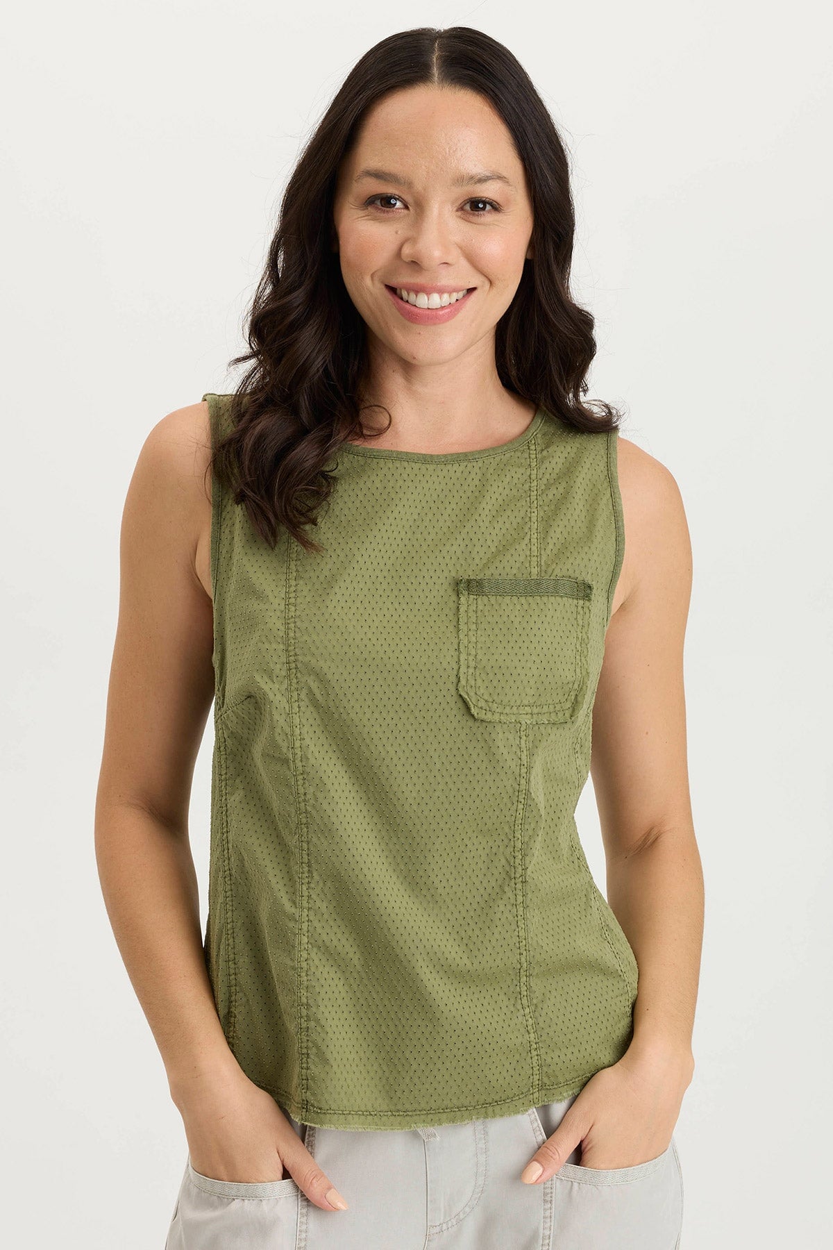 Landis Peforated Poplin + Jersey Pocket Tank