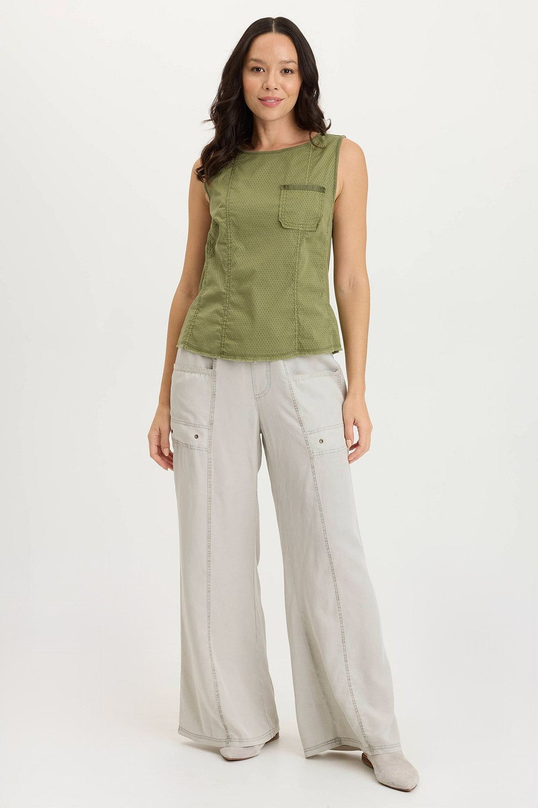 Landis Peforated Poplin + Jersey Pocket Tank