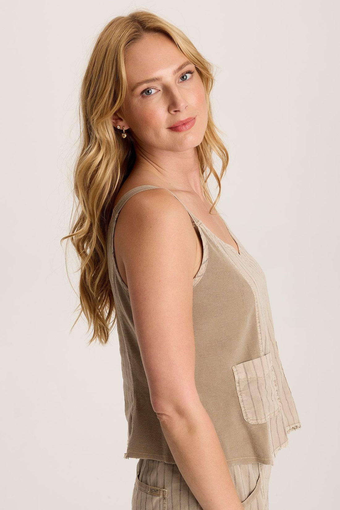 Ludora Linen Stripe Tank with Sharkbite Hem