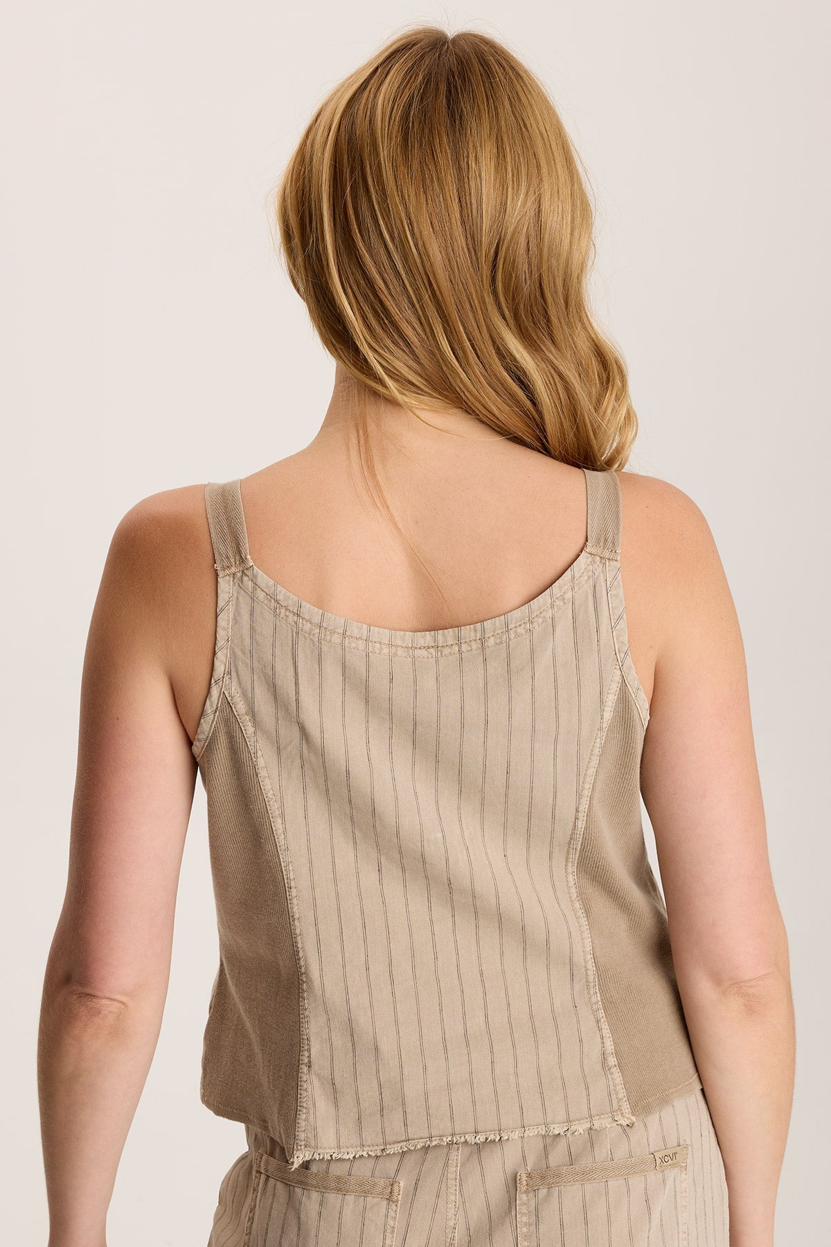 Ludora Linen Stripe Tank with Sharkbite Hem