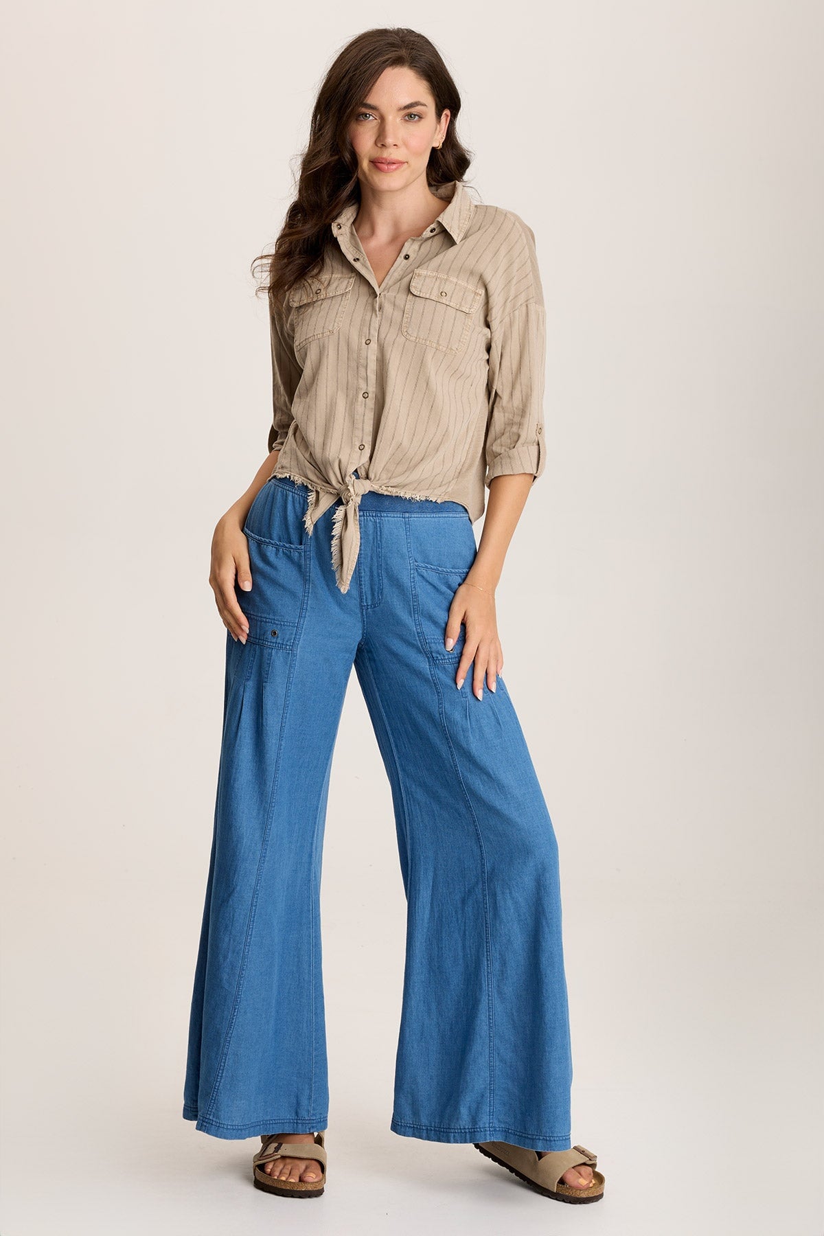 Kato Tie-Front Top with Flap Pockets