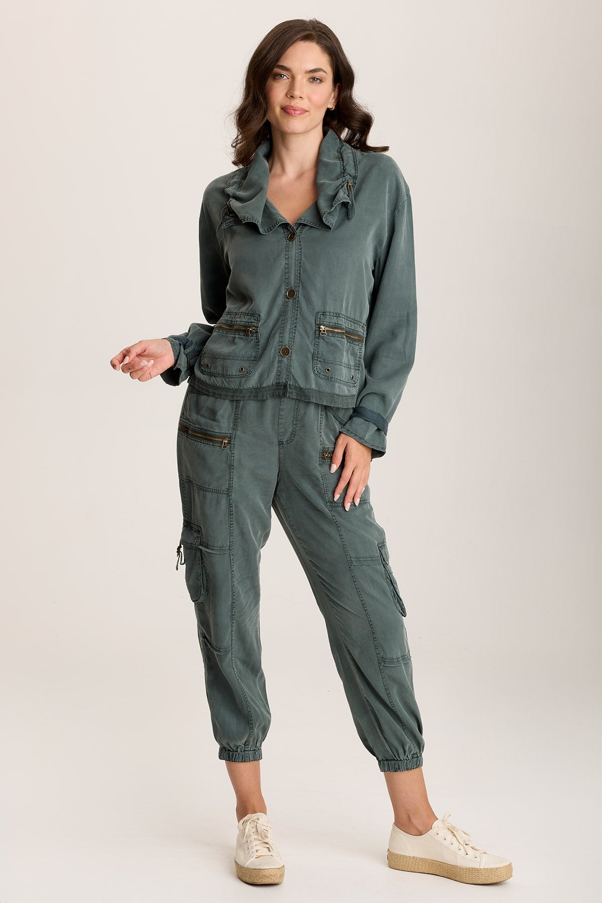 Oziel Twill Utility Jacket with Drawstring Collar