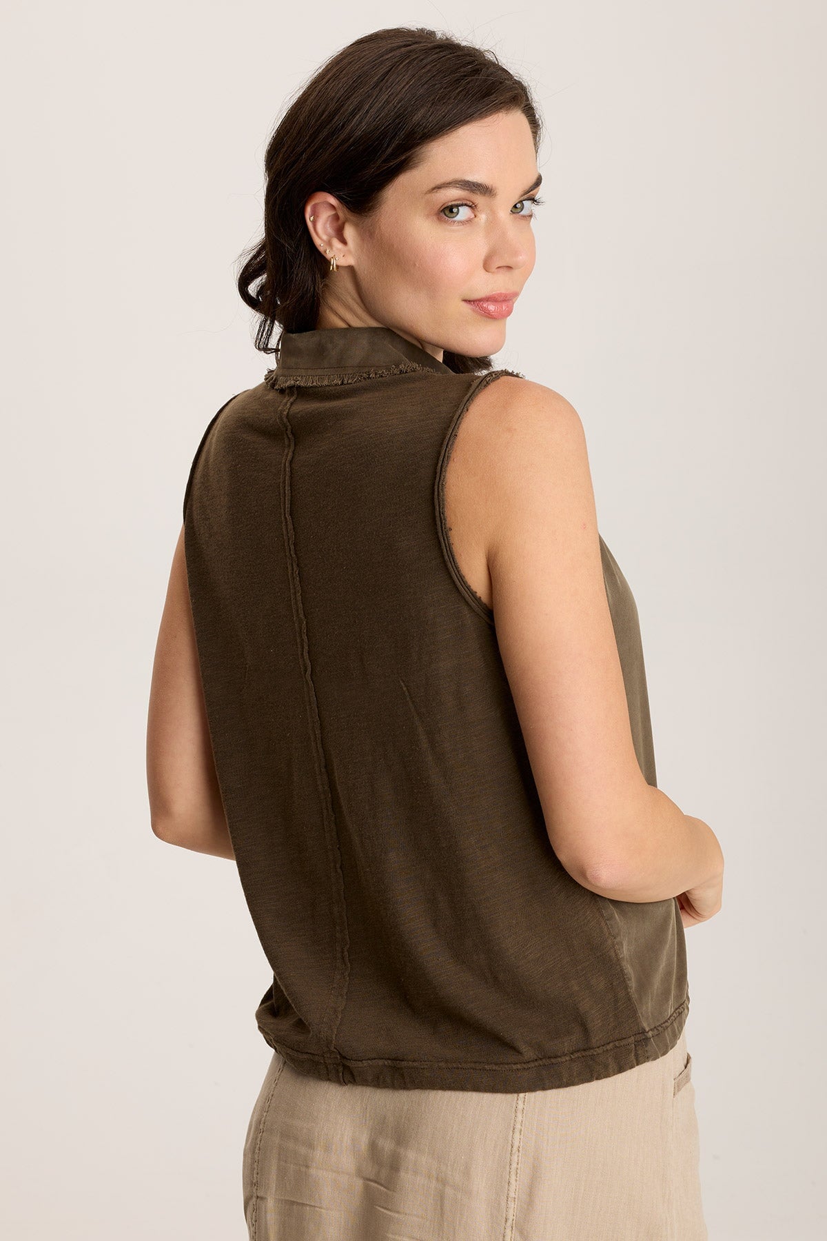 Rein Sleeveless Polo with Snap Front & Cinched Hem