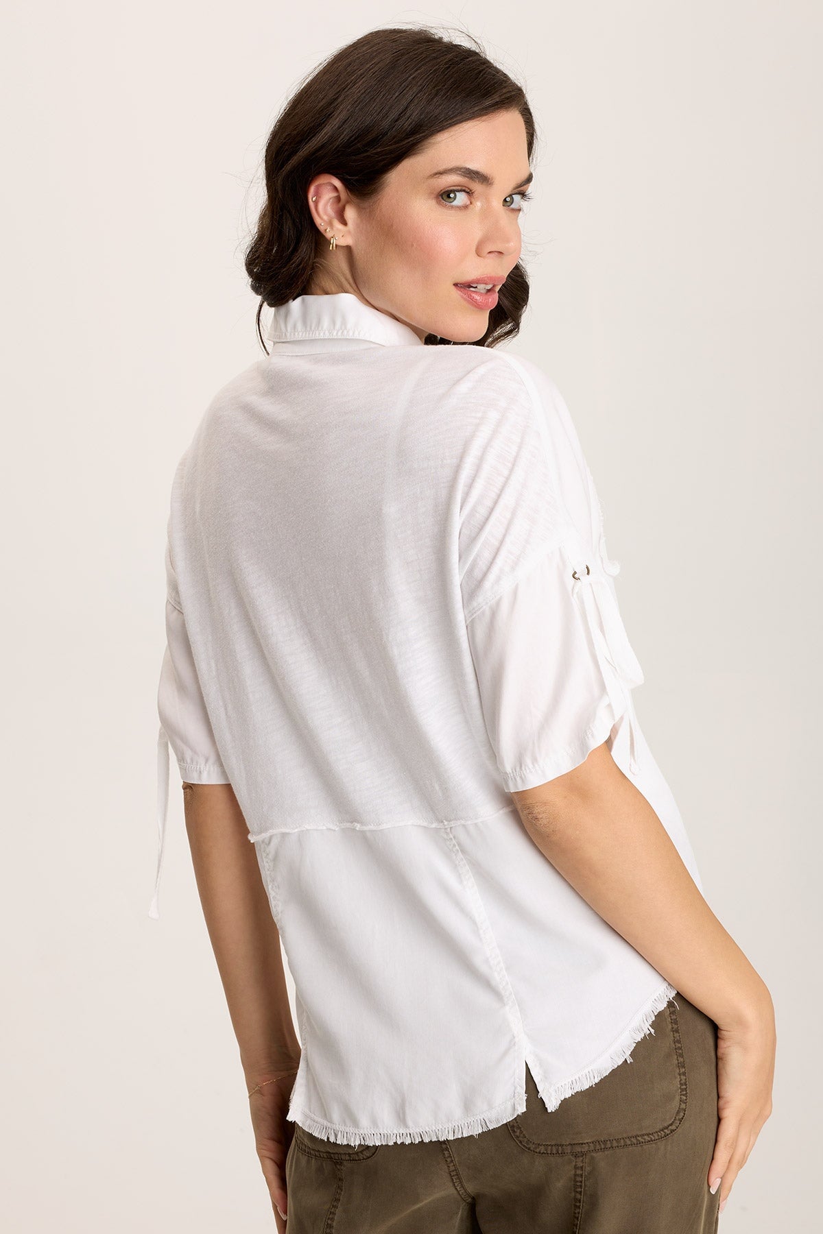Vinton Twill Jersey Button-Up Collared Top
