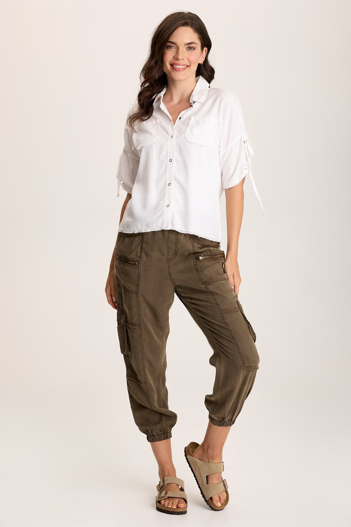Vinton Twill Jersey Button-Up Collared Top