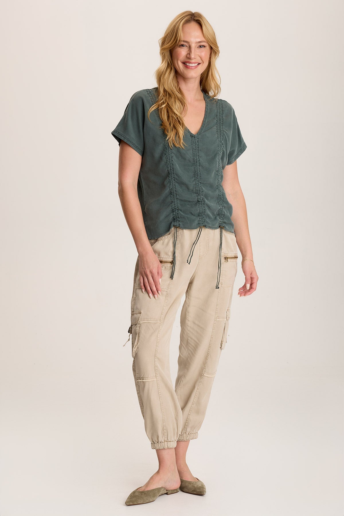 Werner Twill Ruched Cord Relaxed V-Neck Tee