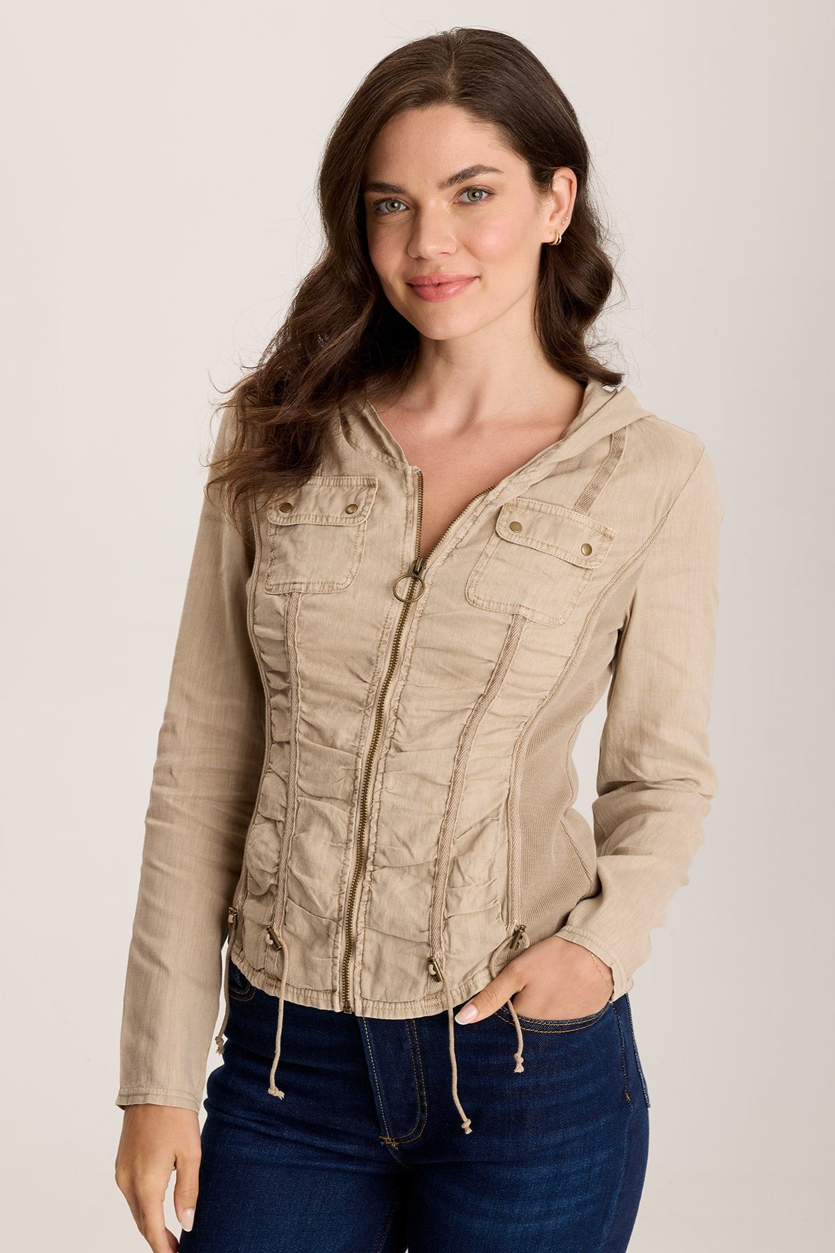 Balvino Linen Ruched Cord Jacket