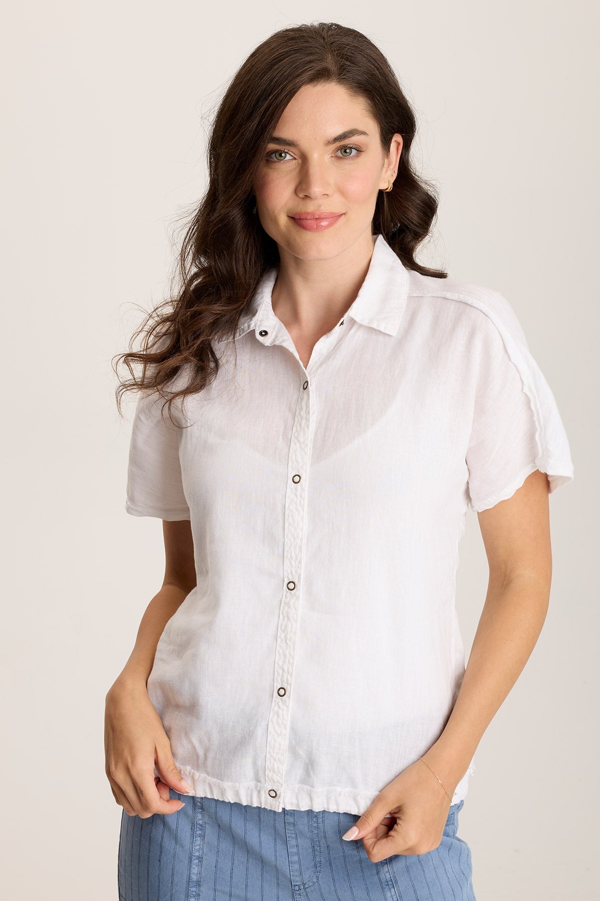Inola Linen Cinched Button-Up Top