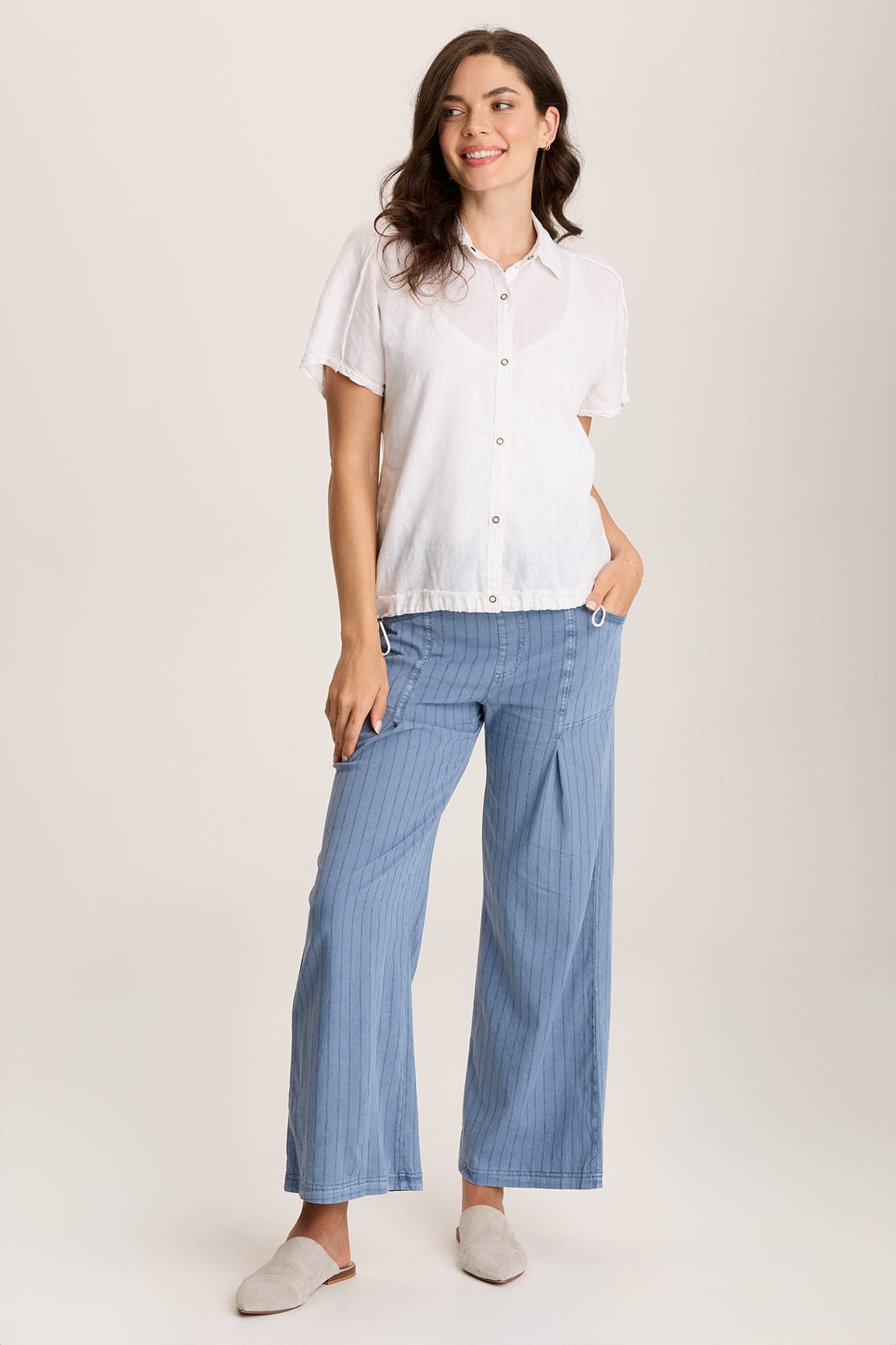 Inola Linen Cinched Button-Up Top