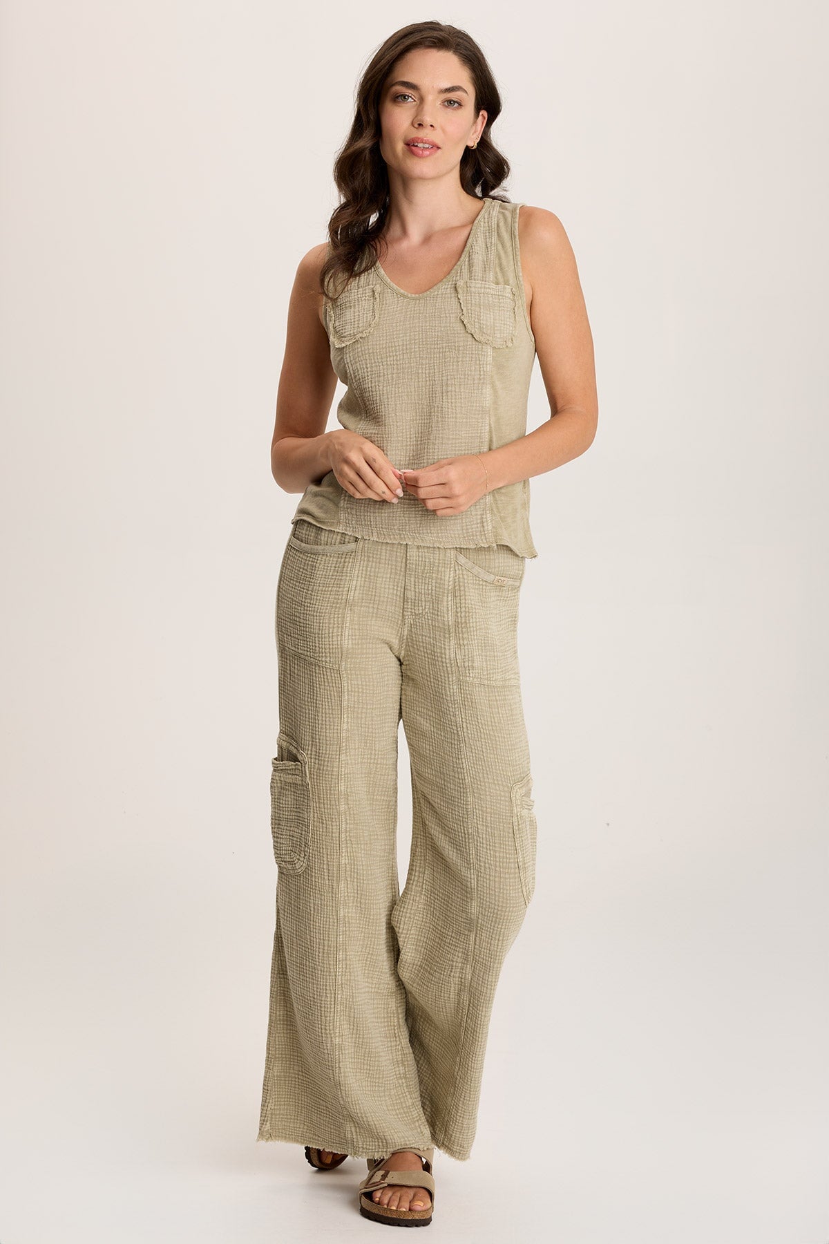 Kirkley Gauze/Jersey V-Neck Tank