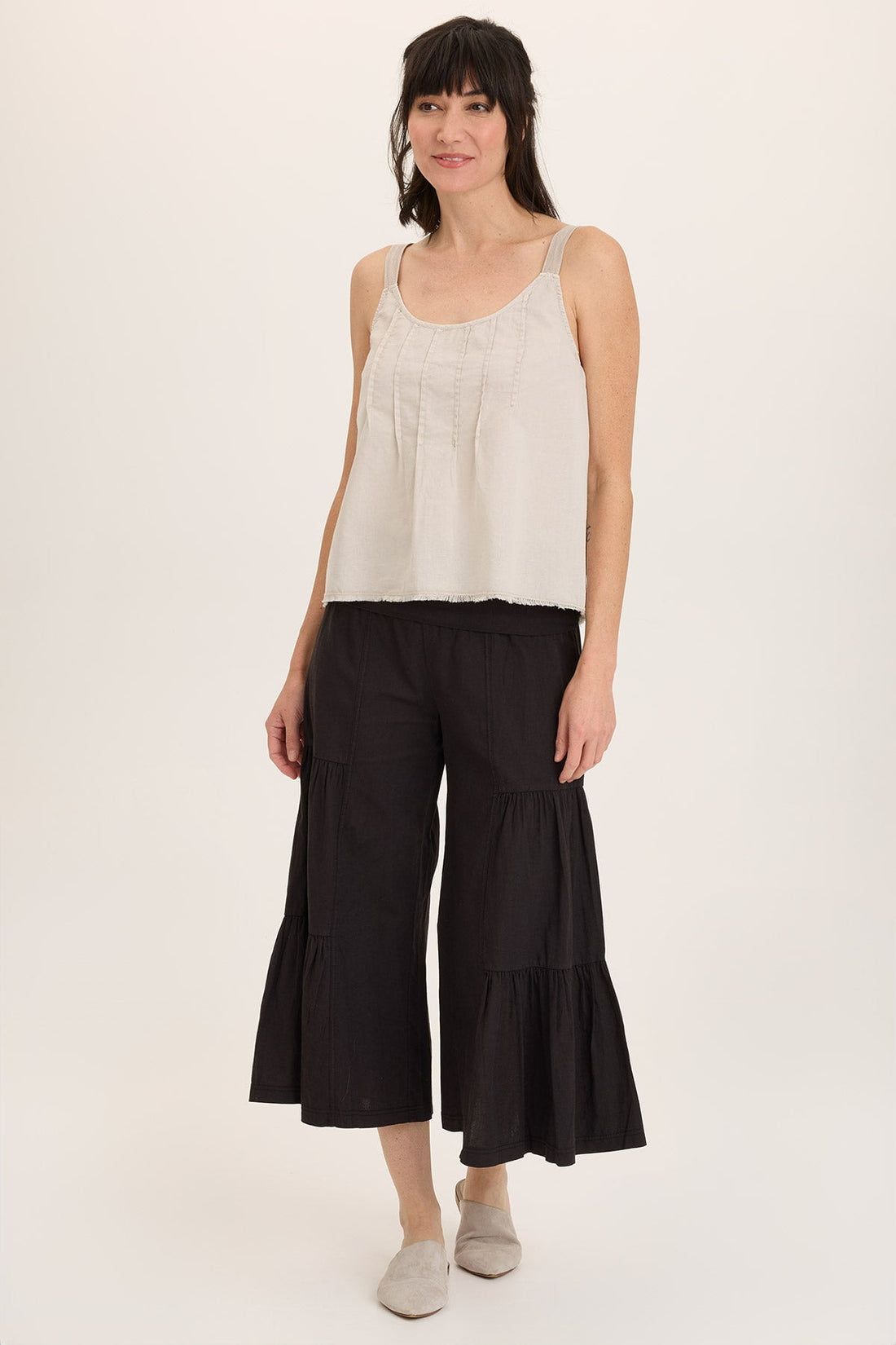 Linen Side-Tier Wide Leg Palazzo
