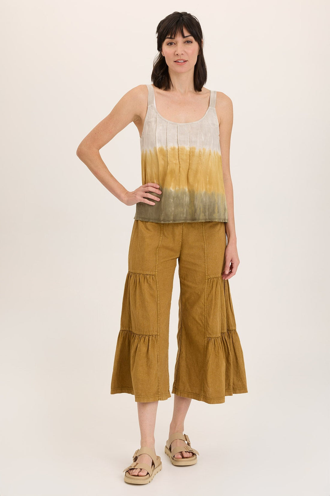 Linen Side-Tier Wide Leg Palazzo