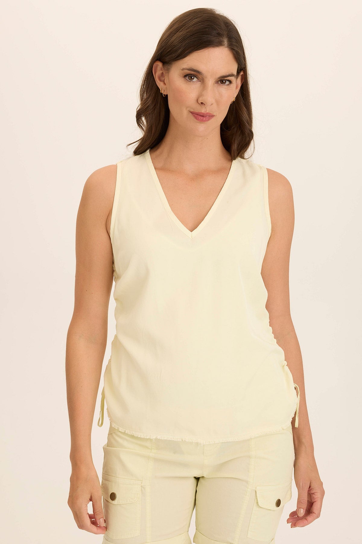 Ileana Cinched Soft Twill V-Neck Tank
