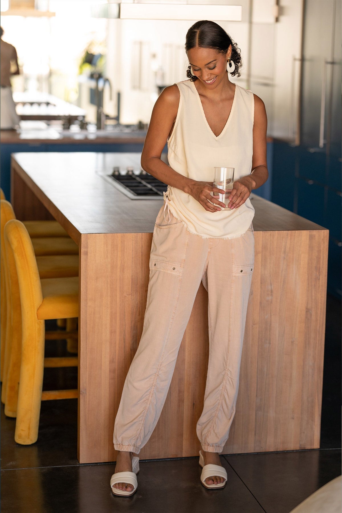 Ileana Cinched Soft Twill V-Neck Tank