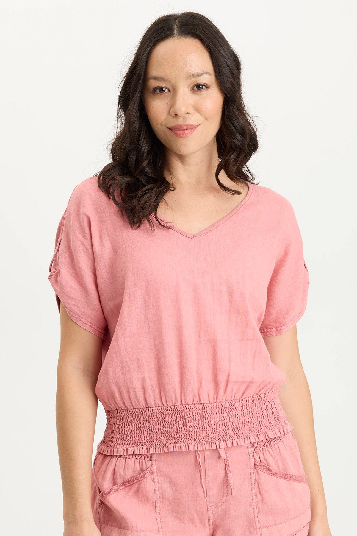 Oko Linen/Jersey Cinched Hem Top
