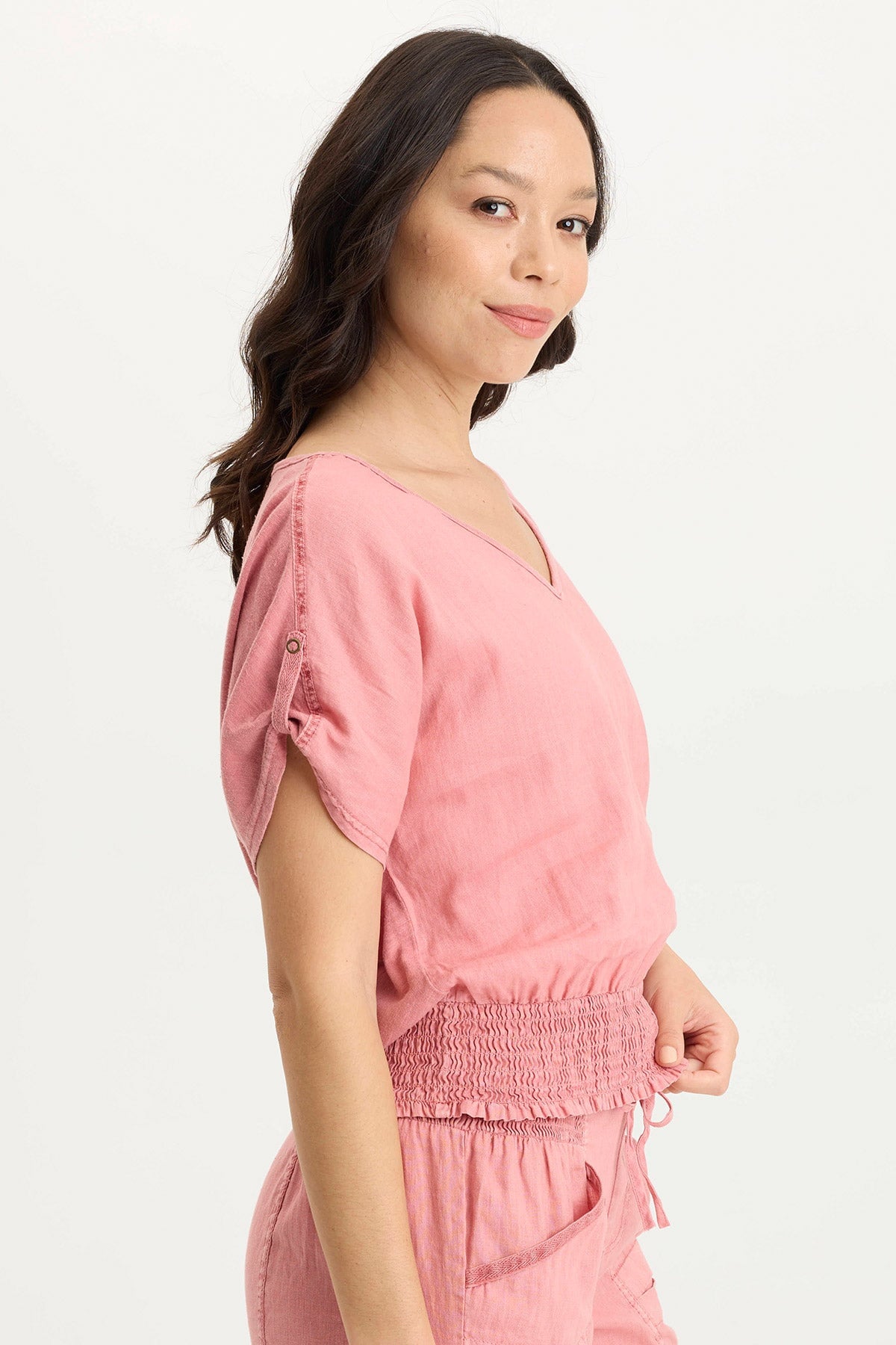 Oko Linen/Jersey Cinched Hem Top