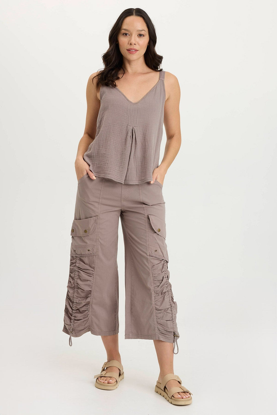 Hedley Gauze/Jersey Box Pleat Tank