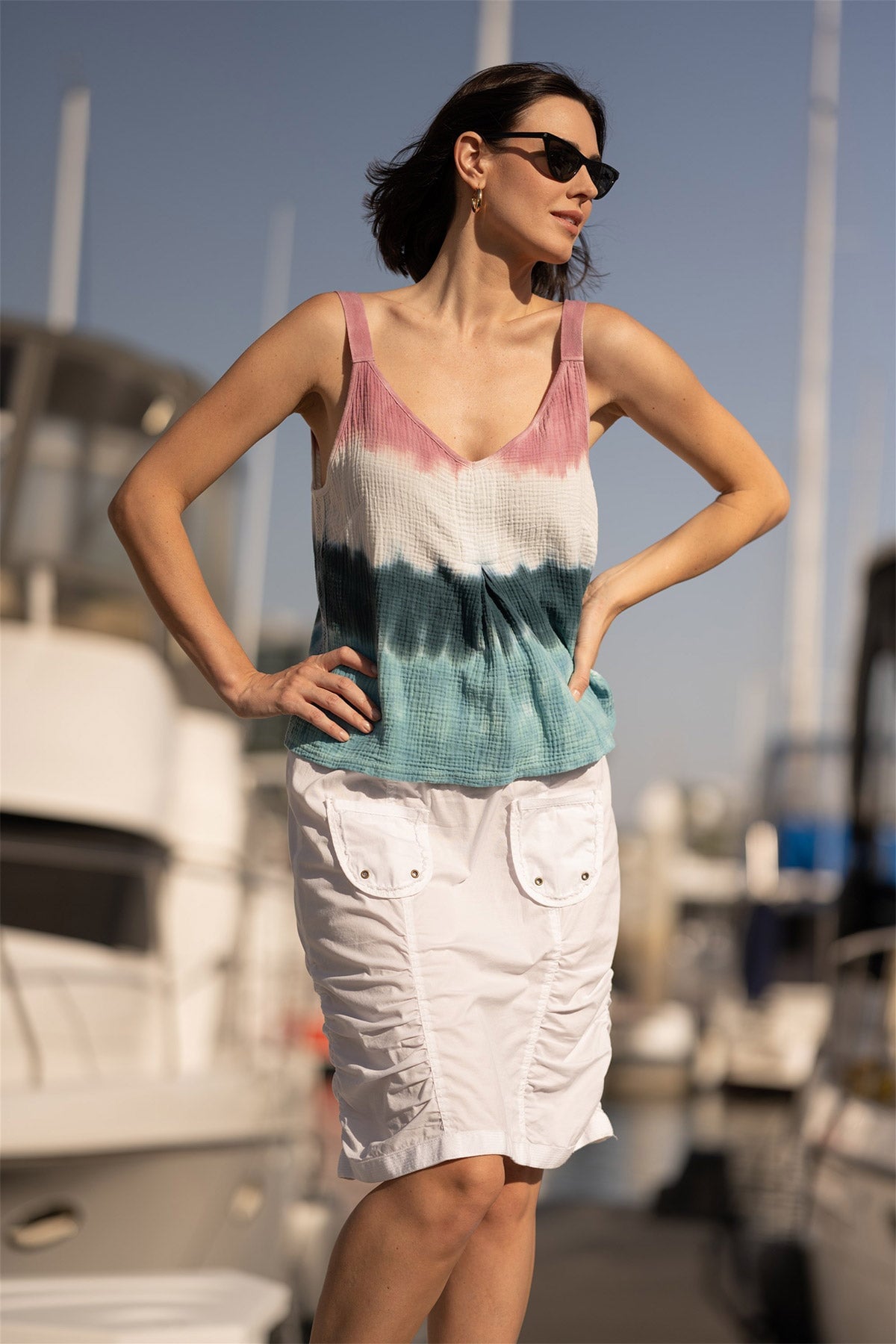 Hedley Gauze/Jersey Box Pleat Tank